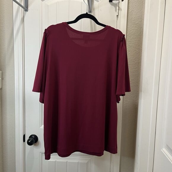 Worthington Burgundy Short Ruffle Wide Sleeve Flowy Top Womens Size XXL 2XL - Picture 7 of 10